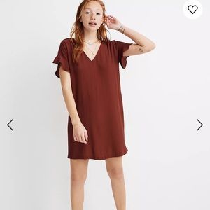 Madewell ruffle sleeve easy dress rust size small